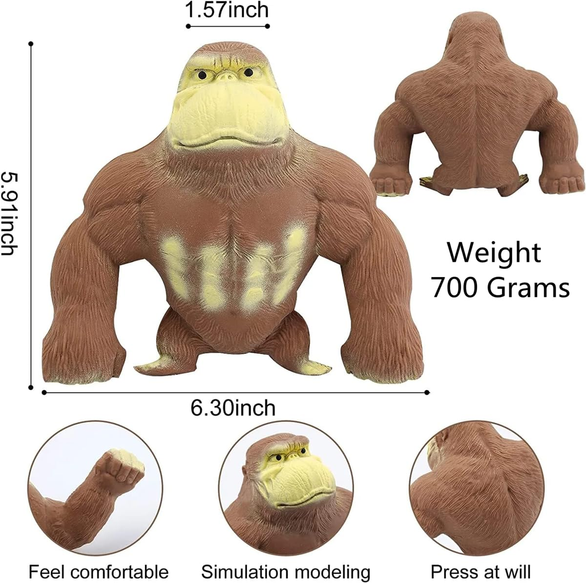 Stretchy Glue-Sand Filled Rubber Gorilla, Soft Decompression Toy for Kids & Adults