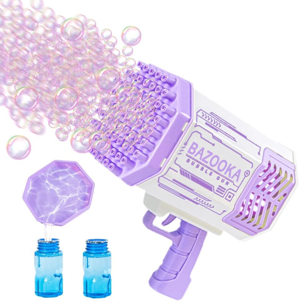 69-Hole Purple Bubble Bazooka Gun with Solution – Outdoor Toy for Kids