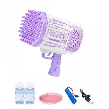 69-Hole Purple Bubble Bazooka Gun with Solution – Outdoor Toy for Kids